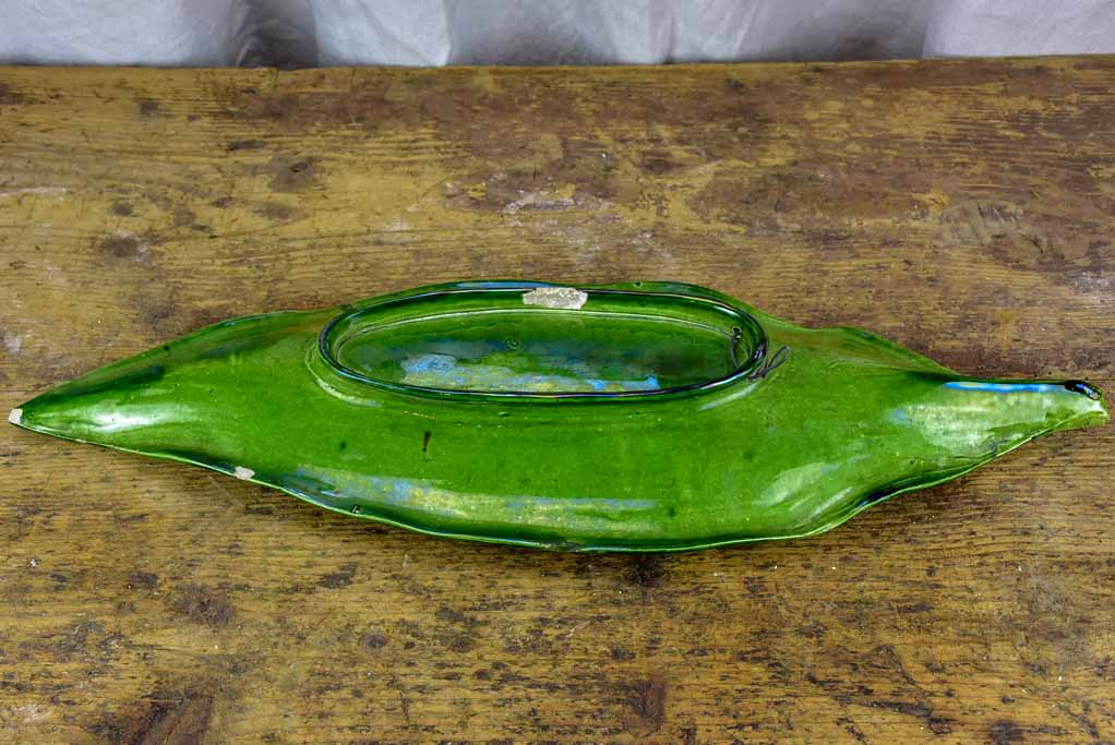 Large mid century platter in the shape of a leaf - green glaze