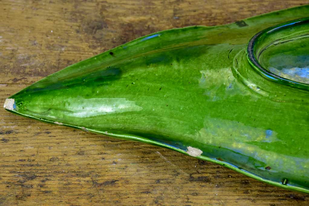 Large mid century platter in the shape of a leaf - green glaze