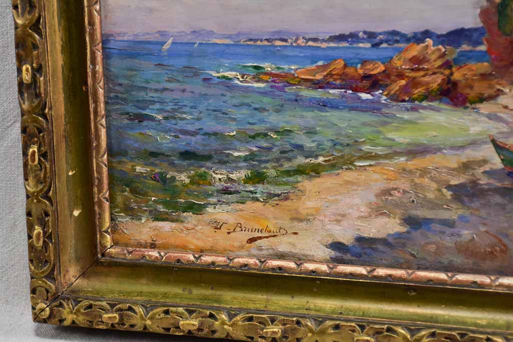 1940's seascape Marseille - oil on board - Jules Brunetaut 17" x 20"