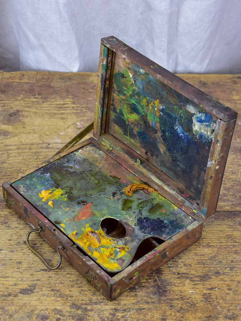 Antique French artist's paint box with palette - petite