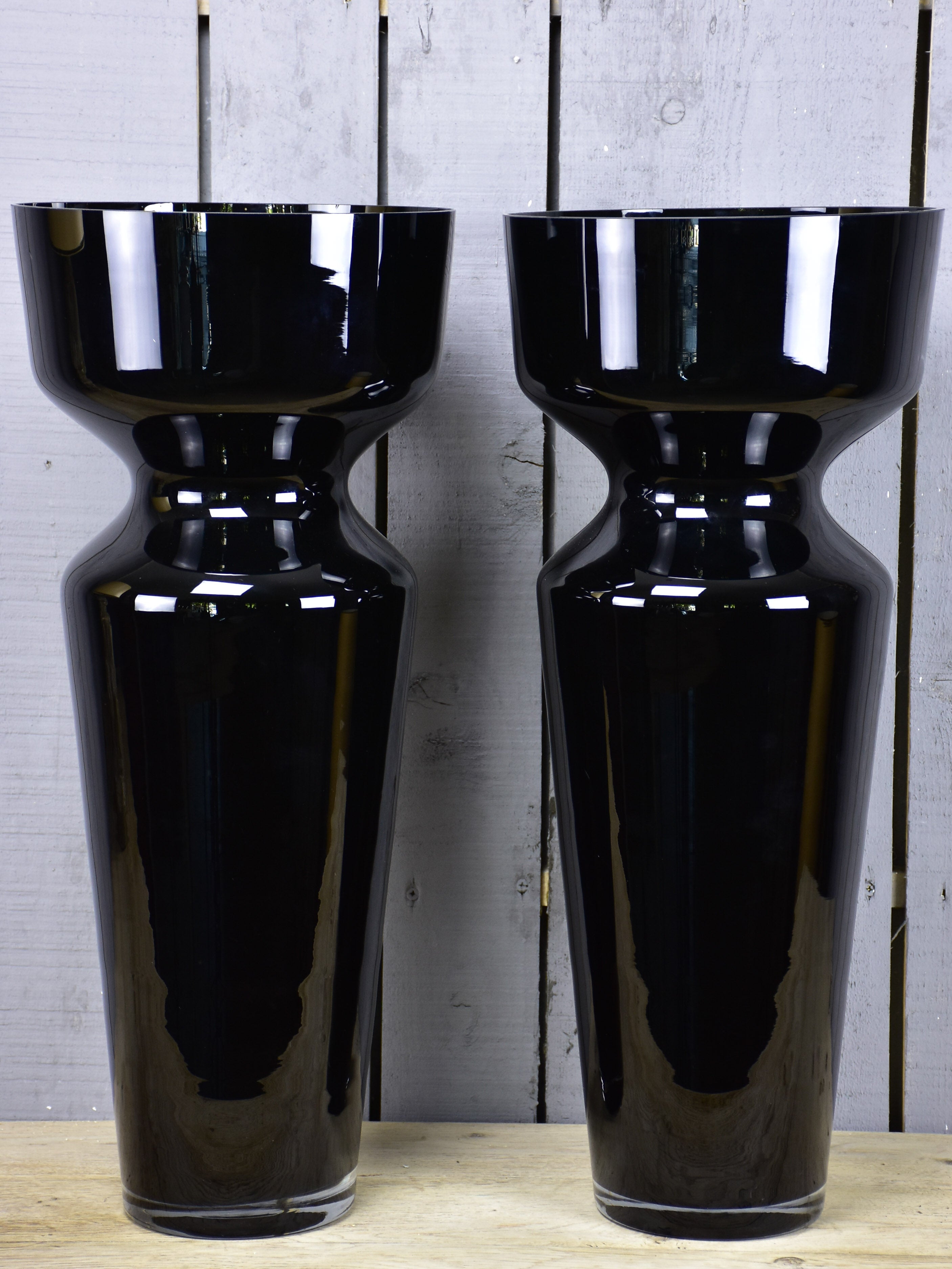 Vintage pair of extra-large black vases