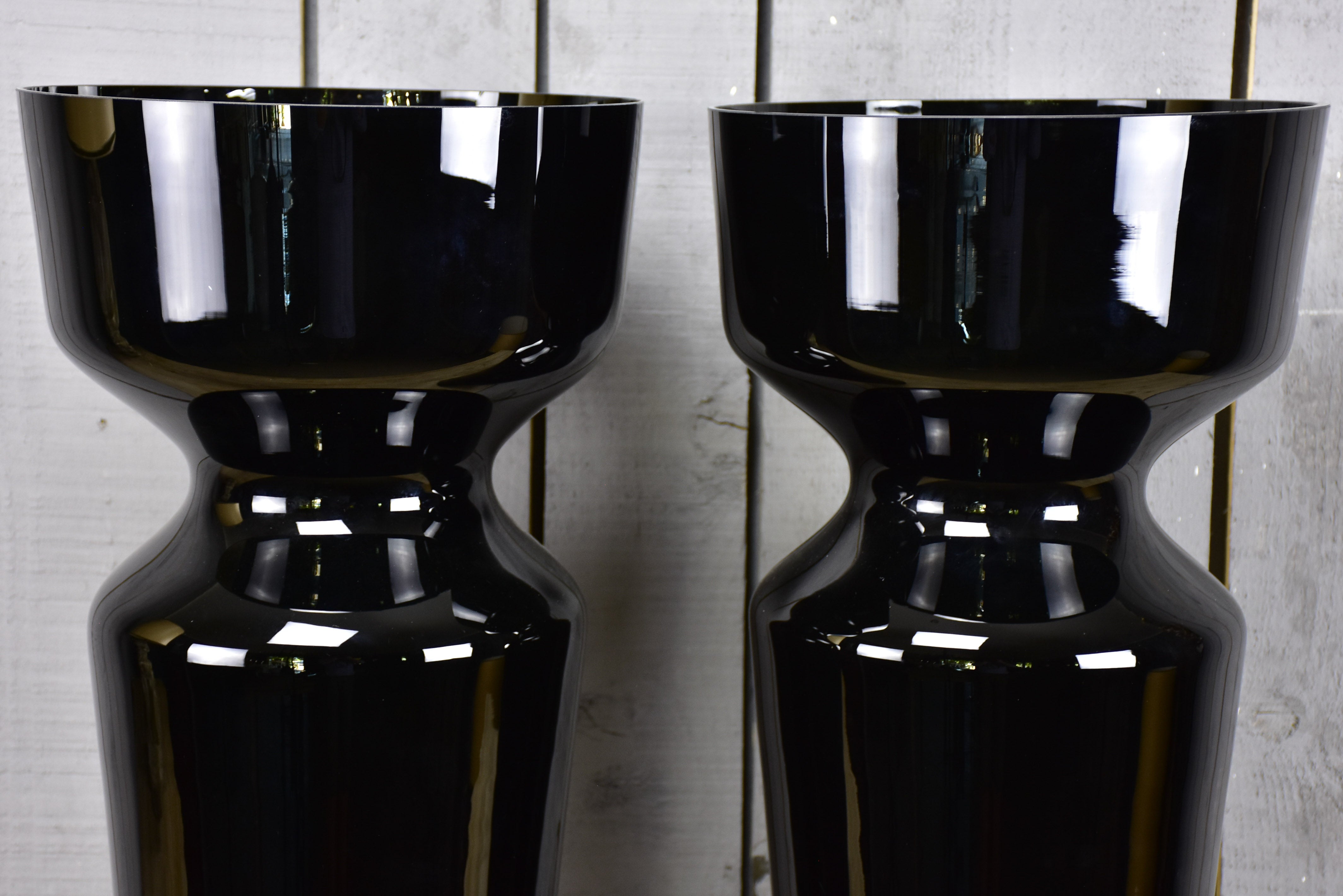 Vintage pair of extra-large black vases