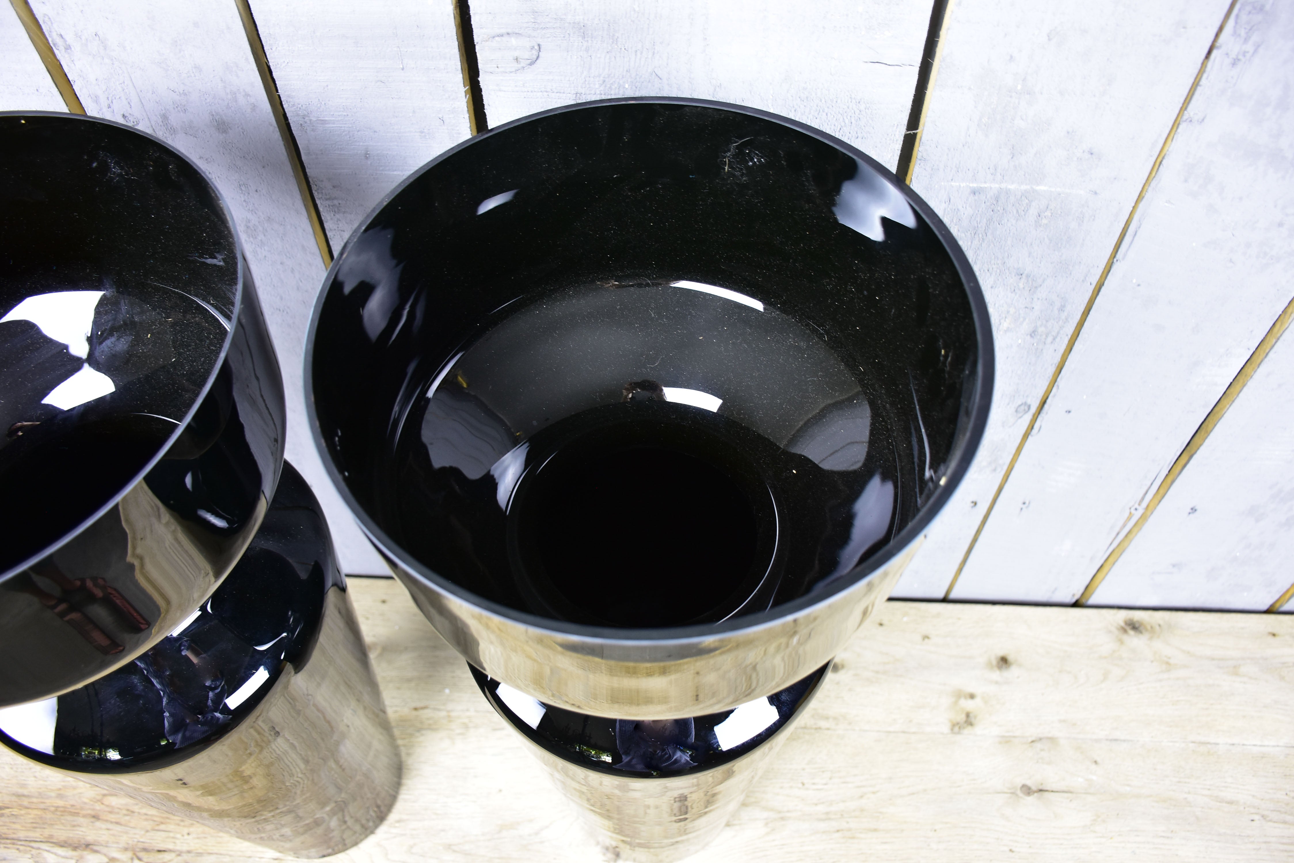 Vintage pair of extra-large black vases