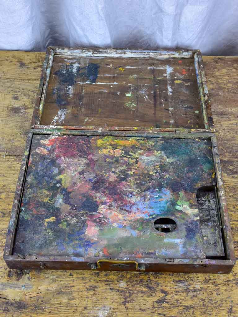 Antique French artist's paint box with palette - large