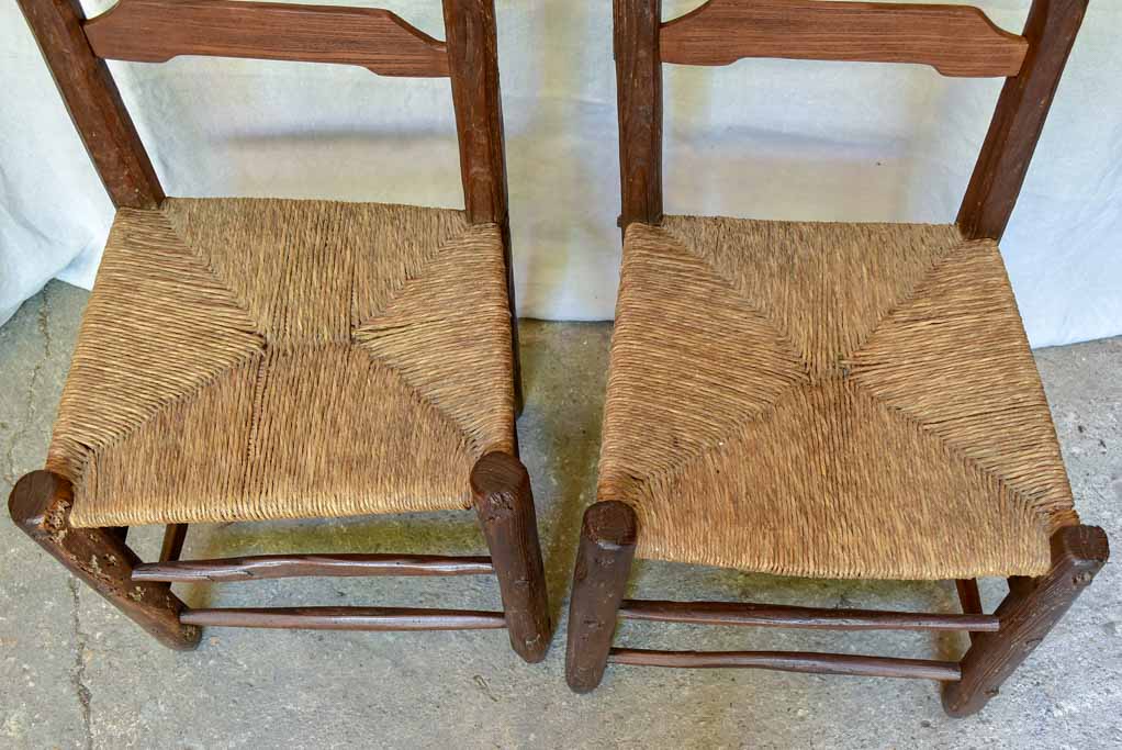 Pair of 18th Century French farm chairs with straw seats