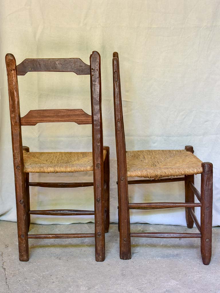 Pair of 18th Century French farm chairs with straw seats