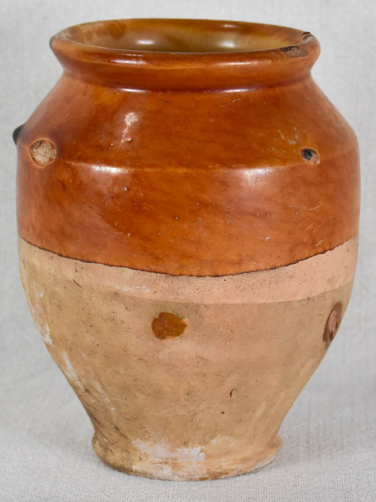 Antique French confit pot with brown glaze