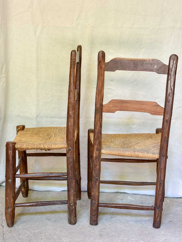 Pair of 18th Century French farm chairs with straw seats