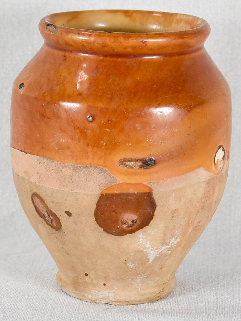 Antique French confit pot with brown glaze