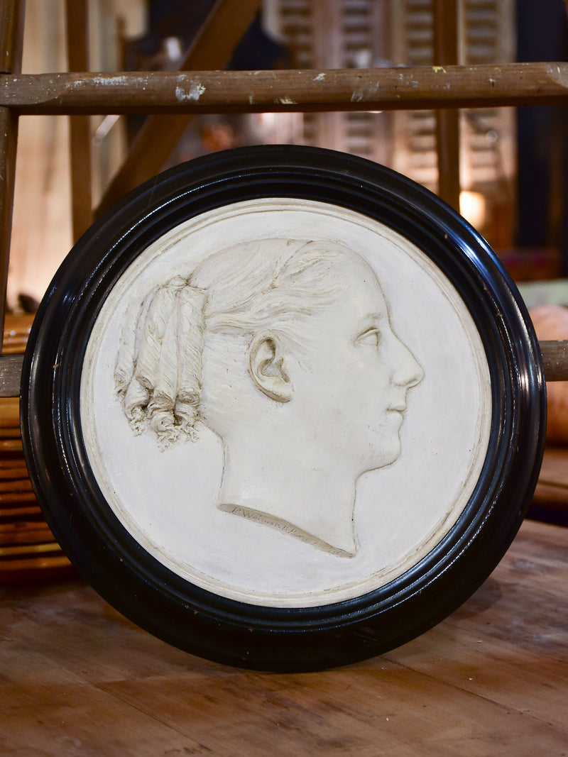 19th century Napoleon III plaster medallion - woman's profile