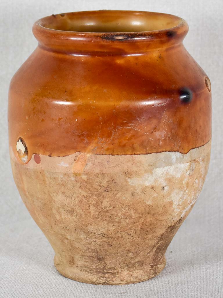 Antique French confit pot with brown glaze