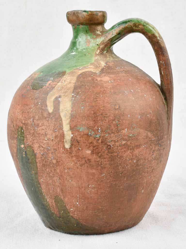 Antique French Oil pitcher w/ green glaze 10¼"