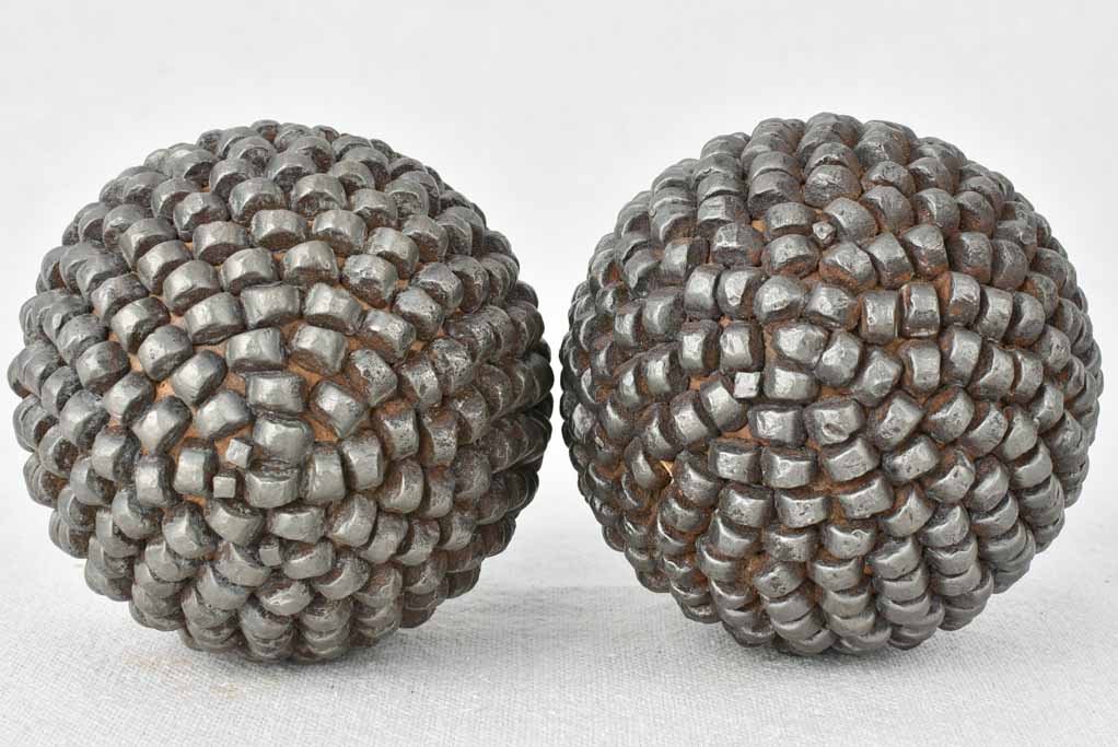 Rare antique French petanque balls with spiked texture 4"