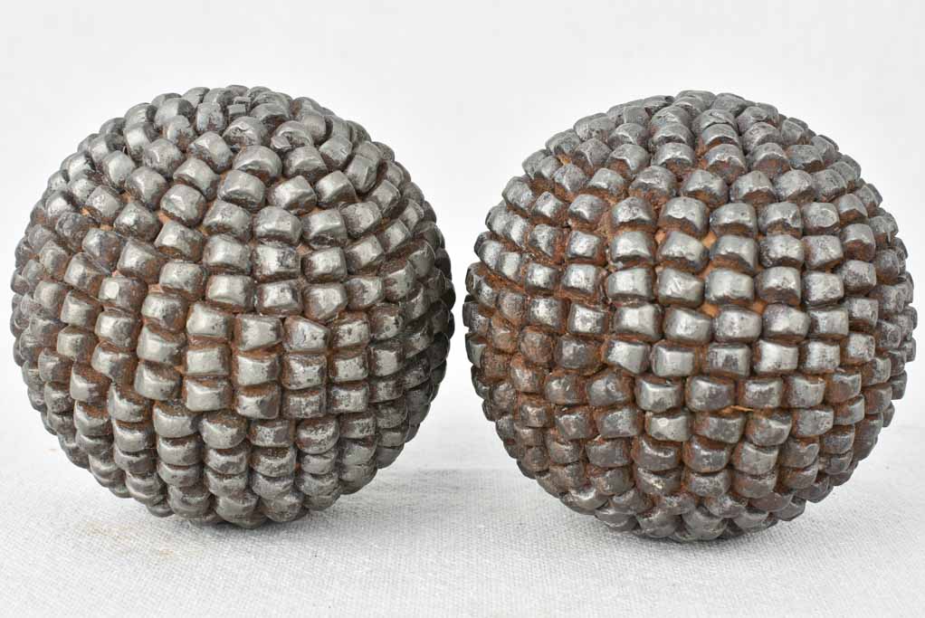 Rare antique French petanque balls with spiked texture 4"