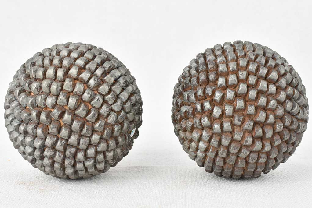 Rare antique French petanque balls with spiked texture 4"