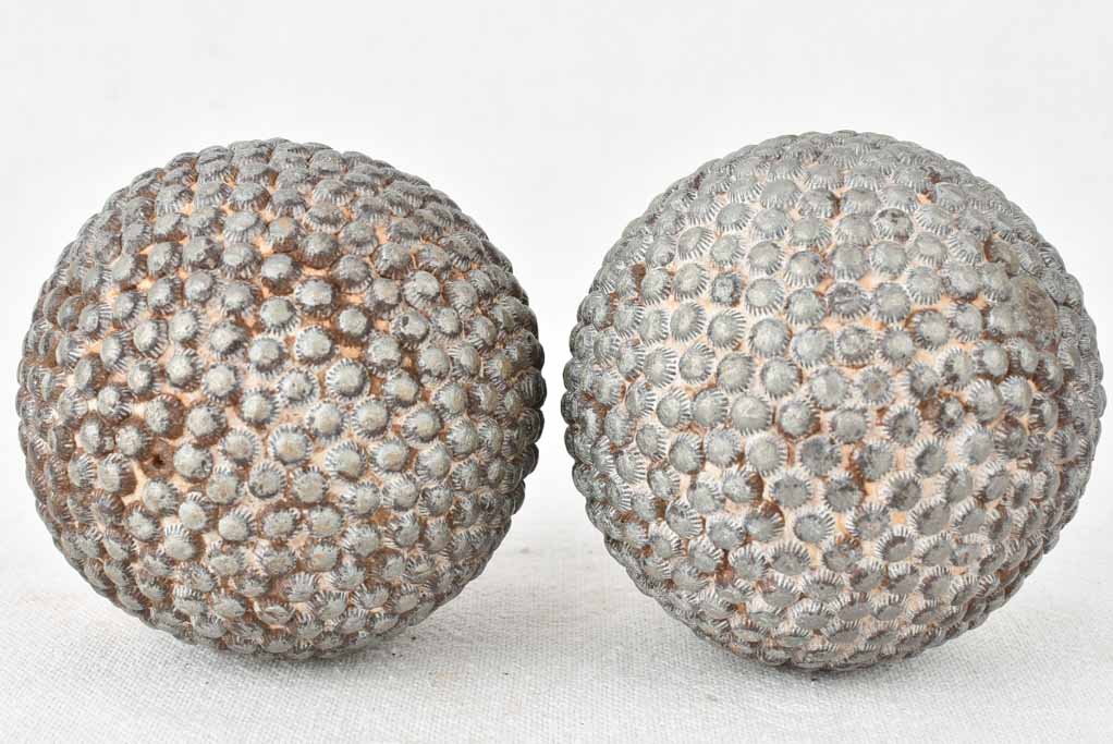 Antique French petanque balls with shell pattern 4"