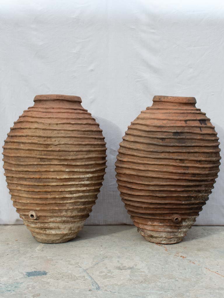 Two very large nineteenth century ribbed pots - Mediterranean 41"