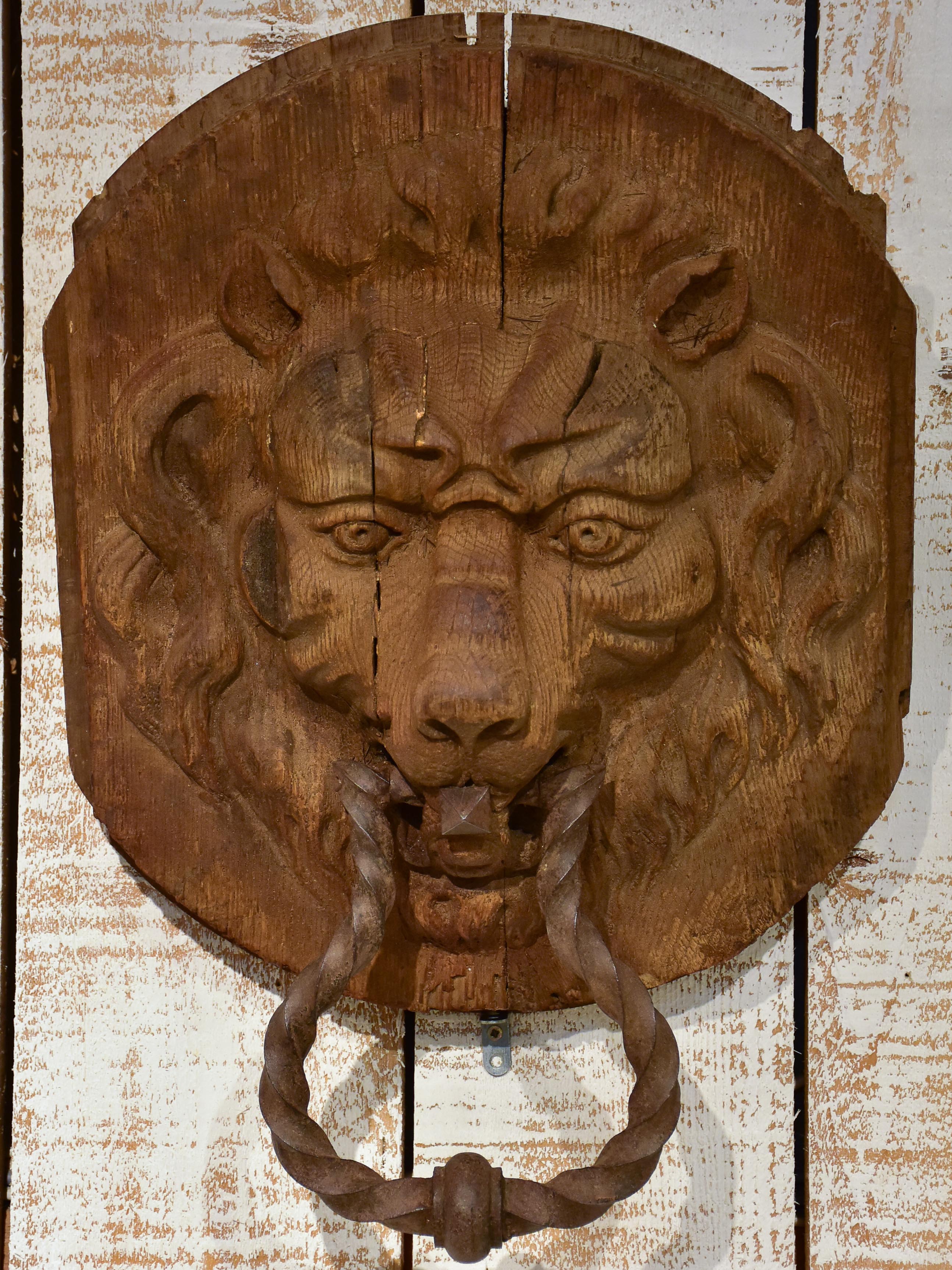 Very large antique French door knocker - lion's head