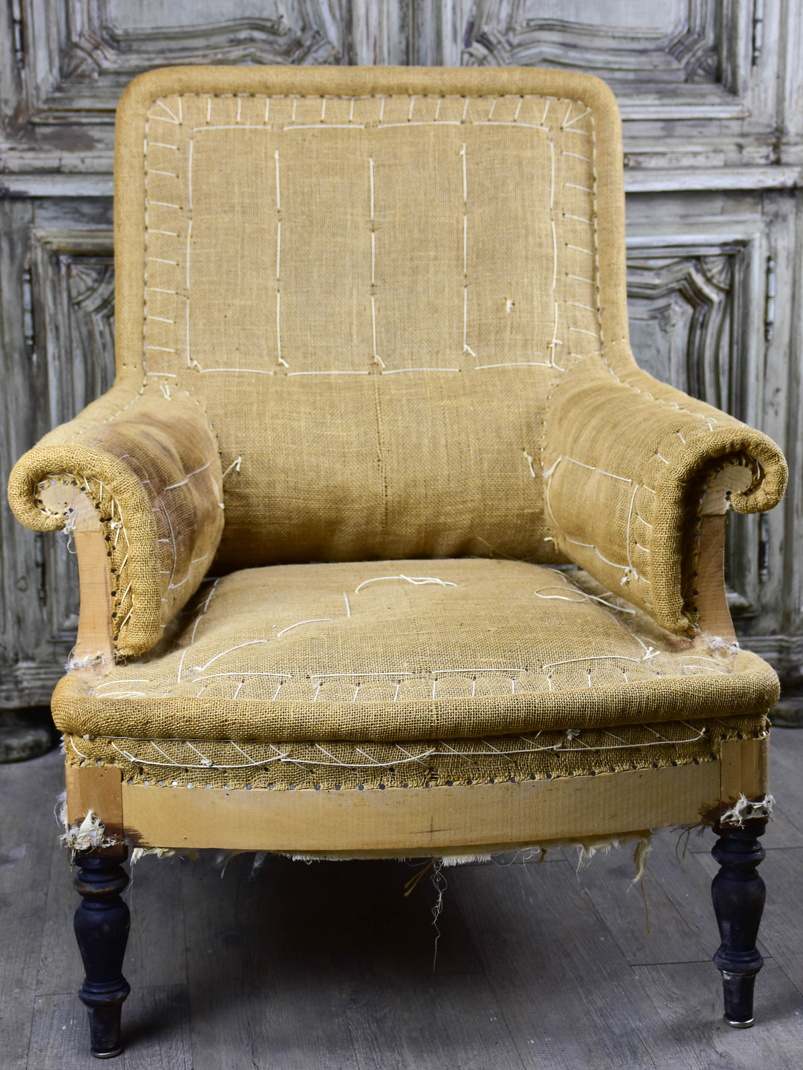 Rustic French Napoleon III bergere armchair