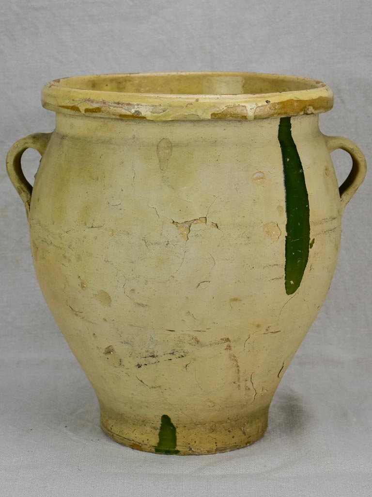 Large antique French confit pot with green splash 13"