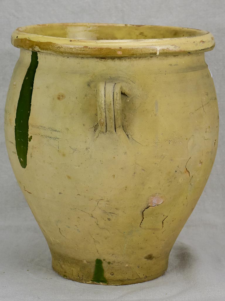 Large antique French confit pot with green splash 13"