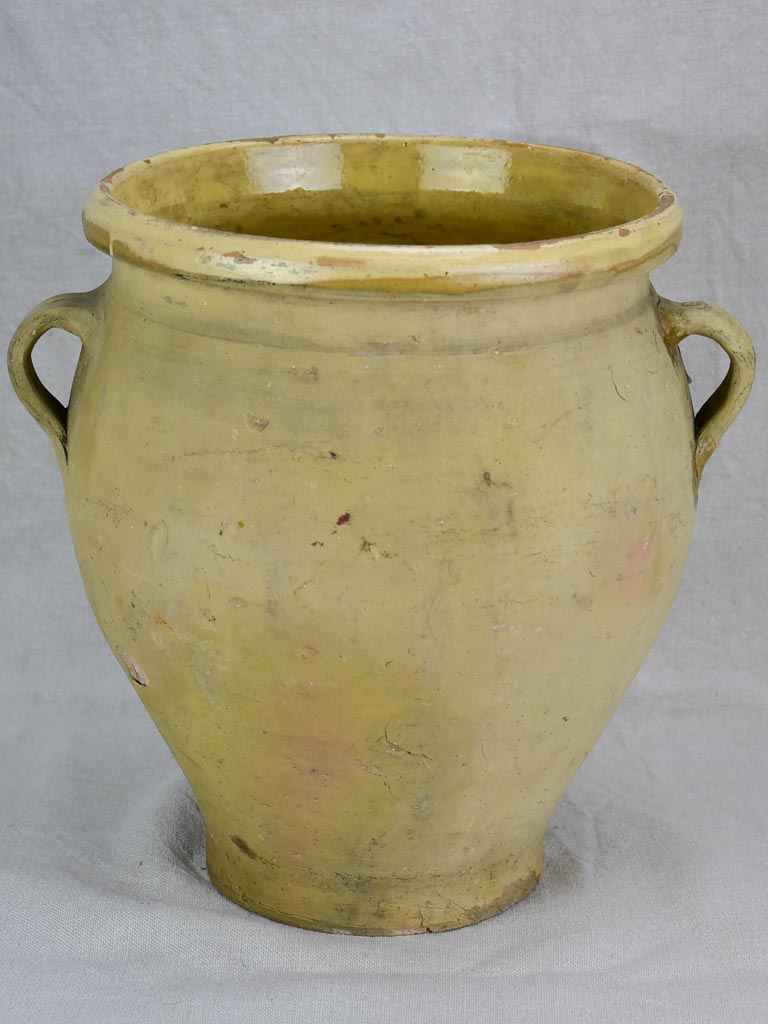 Large antique French confit pot with green splash 13"