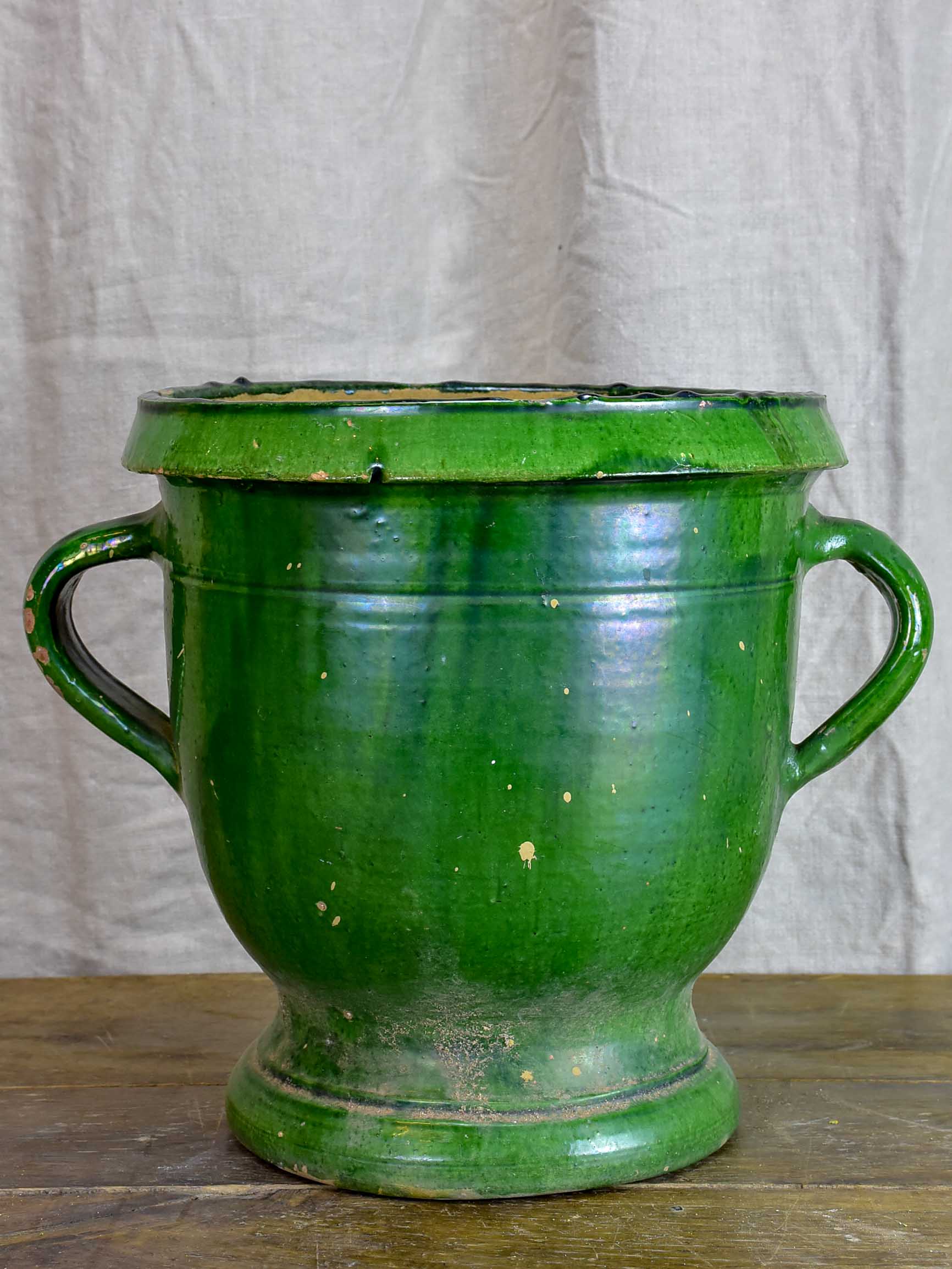 Antique French garden planter with green glaze - Castelnaudary