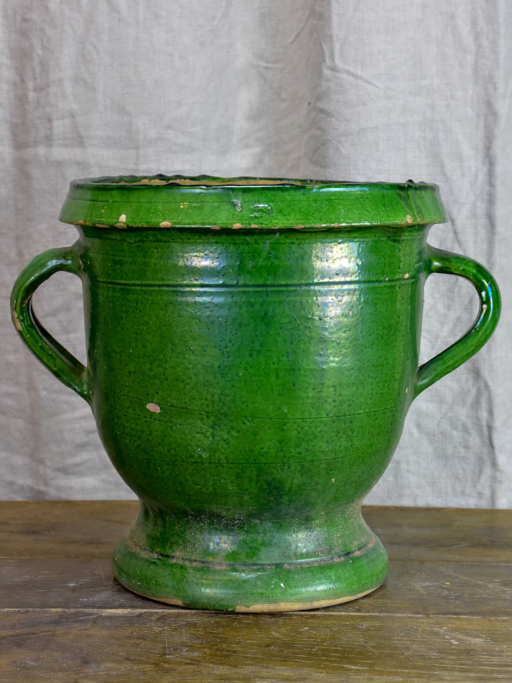 Antique French garden planter with green glaze - Castelnaudary