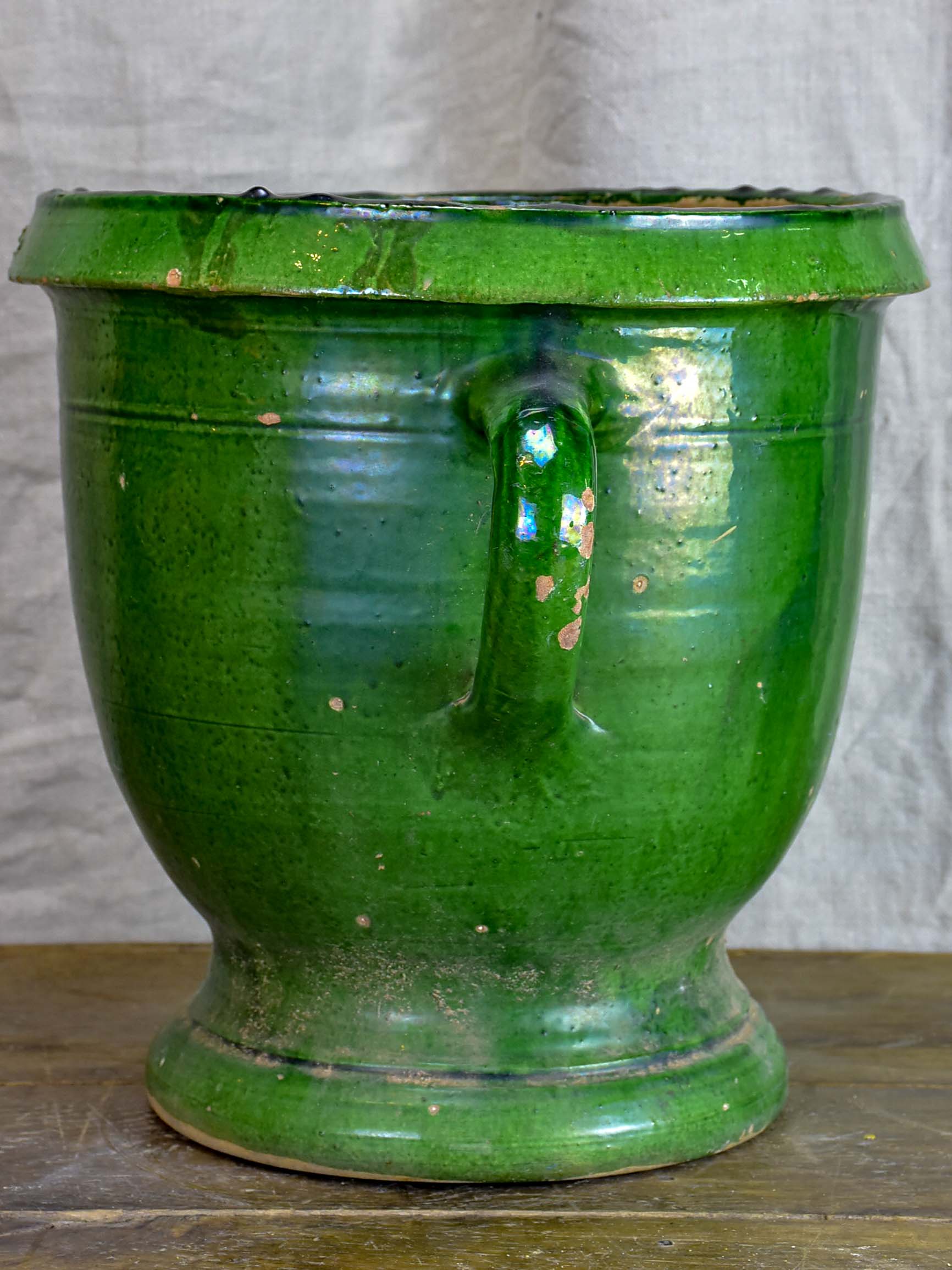 Antique French garden planter with green glaze - Castelnaudary