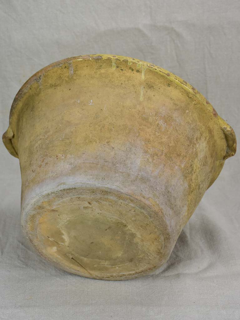 Large deep antique French mixing bowl / tian with yellow glaze 14½"