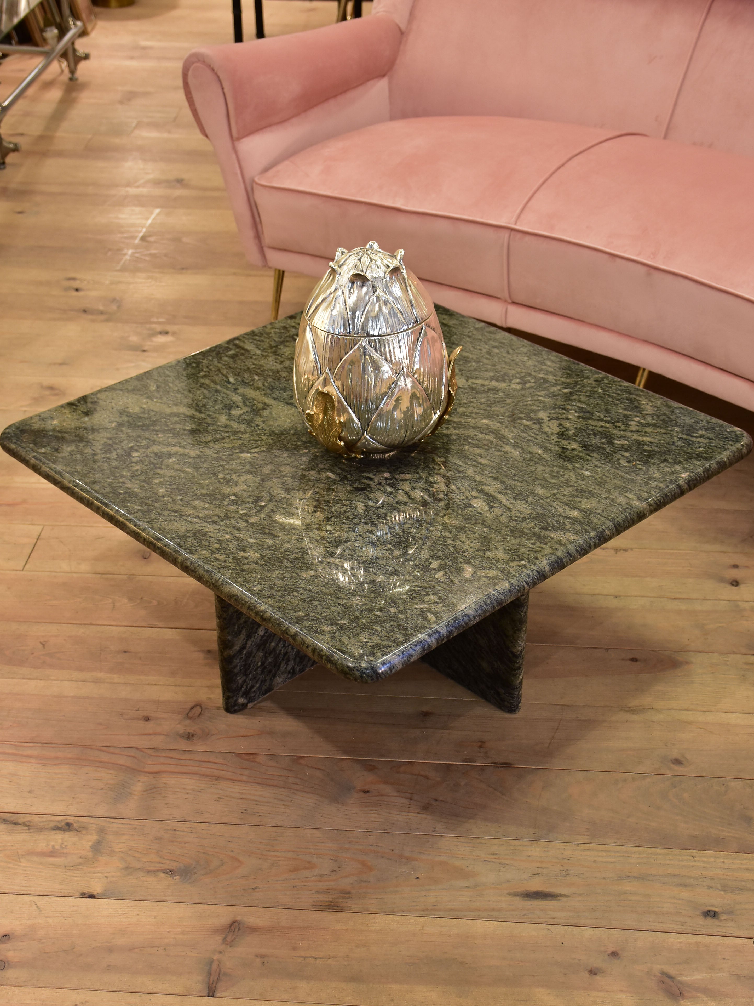 Vintage square coffee table - granite