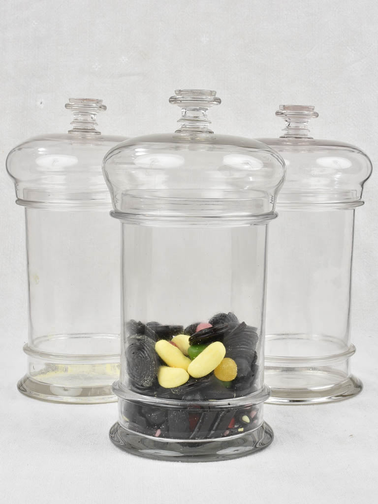 3 antique French lidded glass candy jars - 12¼"