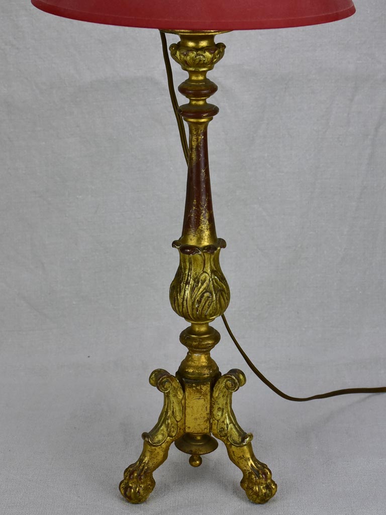 Antique French candlestick lamp - giltwood