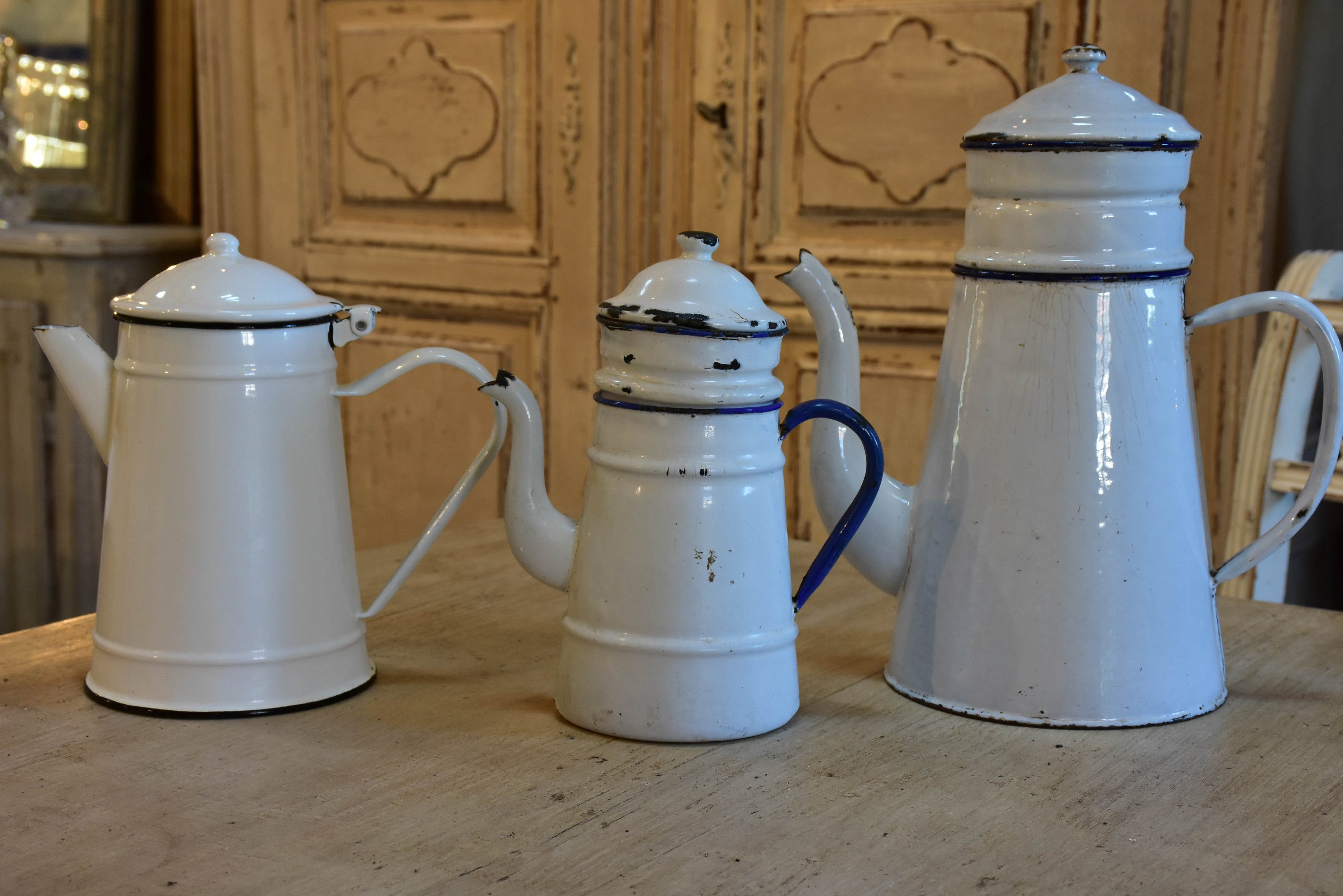 French enamel cafetieres