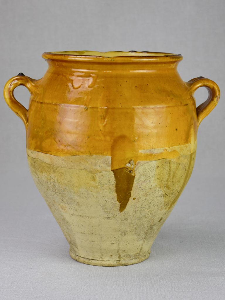 Large antique French confit pot with yellow / orange glaze 11¾"