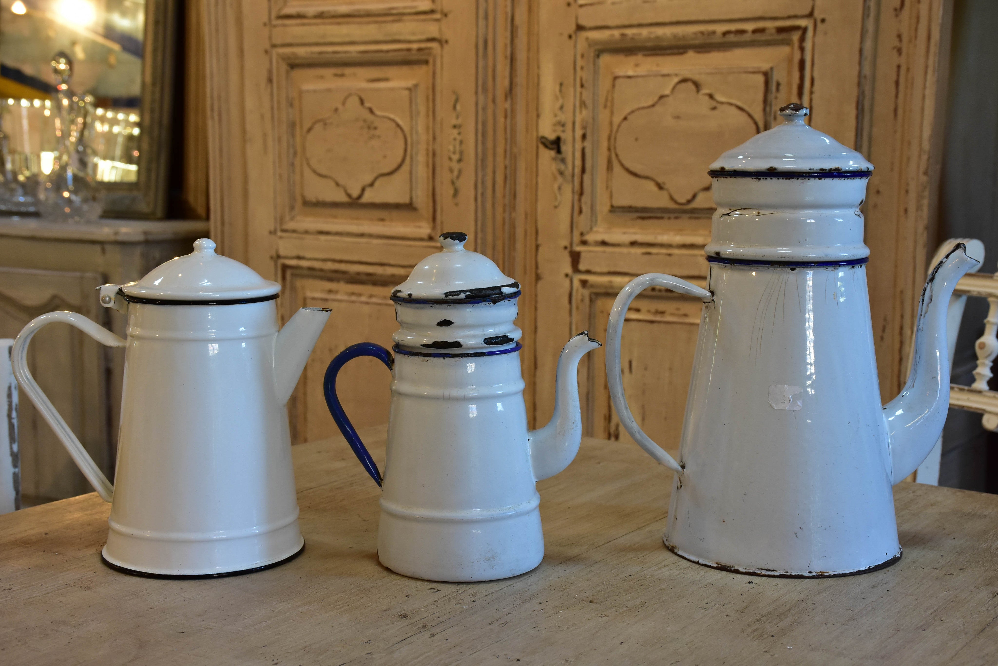 French enamel cafetieres