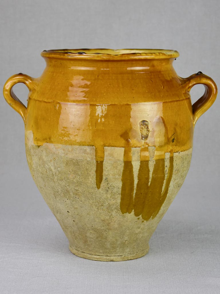 Large antique French confit pot with yellow / orange glaze 11¾"