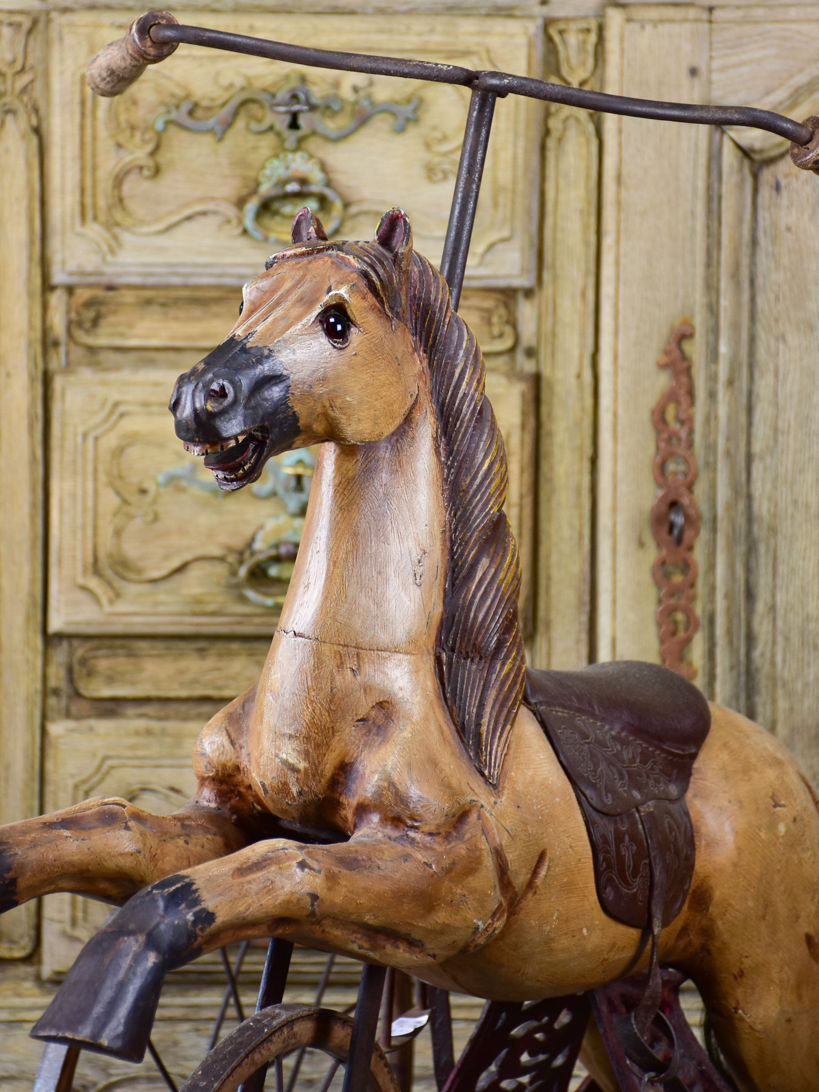 Antique French toy horse tricycle