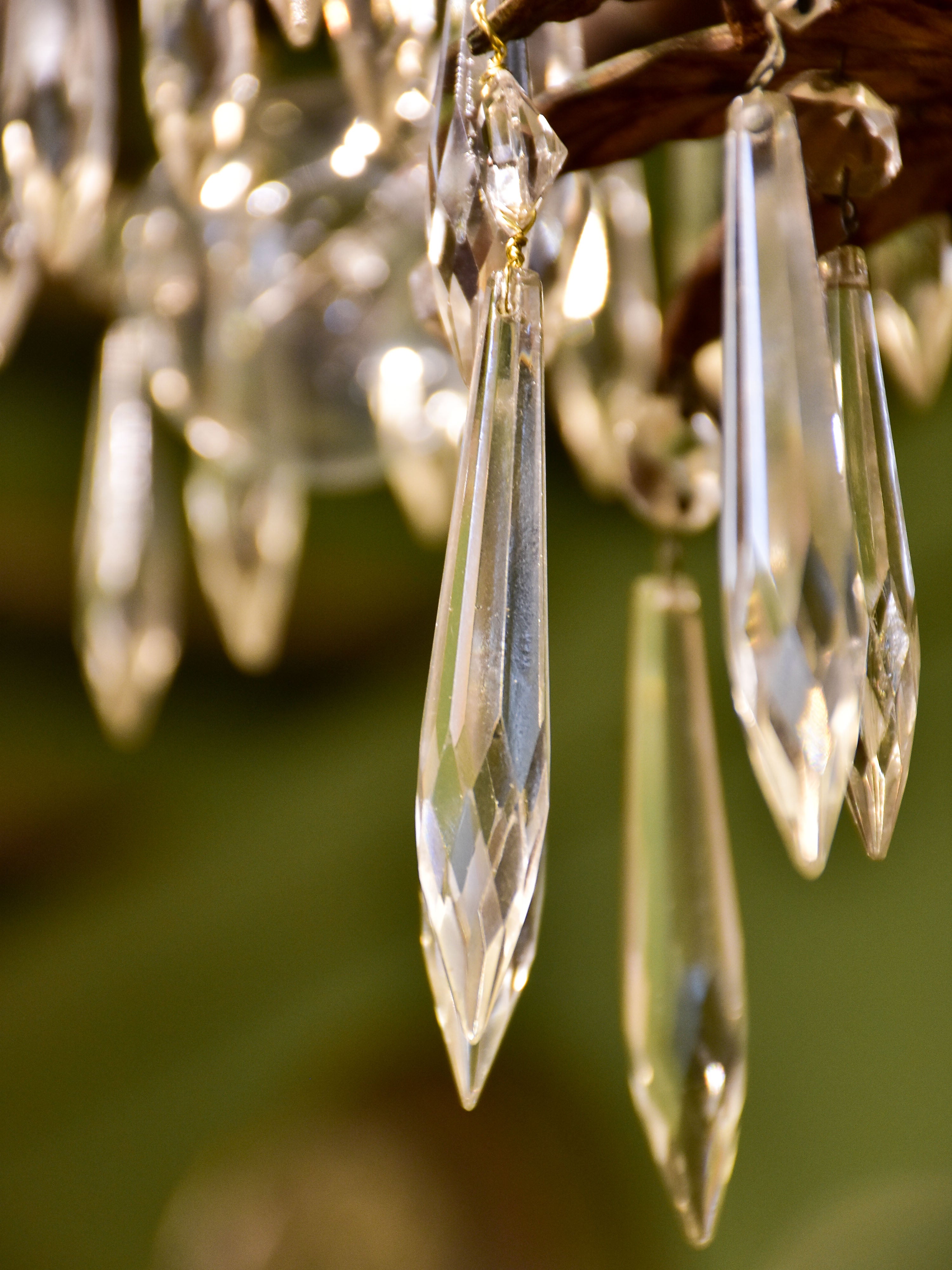 Gold palm frond chandelier with crystals