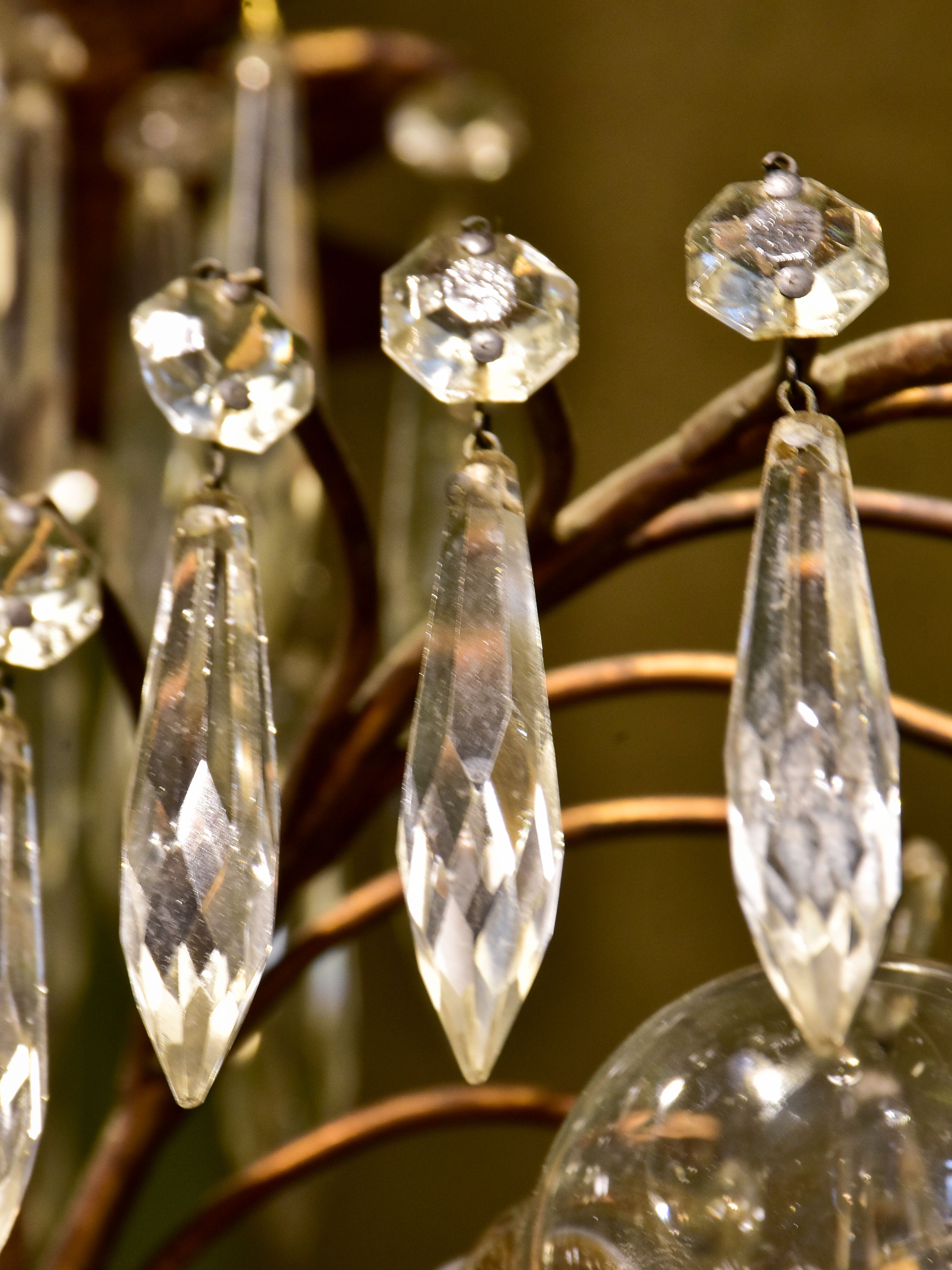 Gold palm frond chandelier with crystals