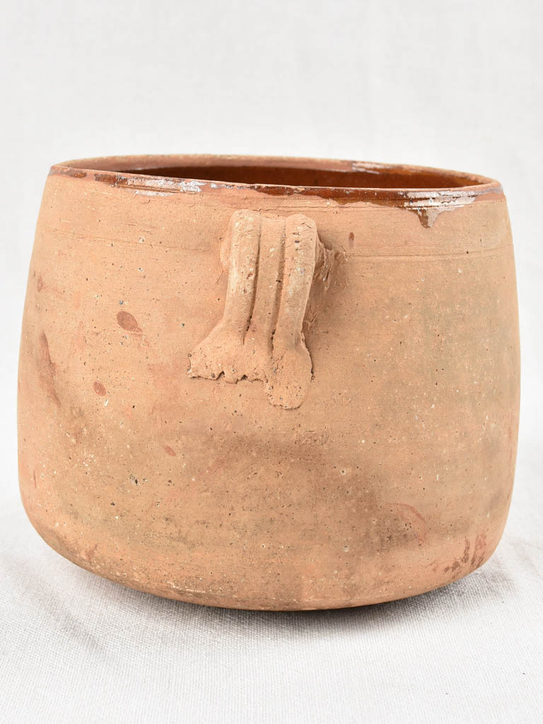 Vintage cooking pot with two handles & brown glaze 9"