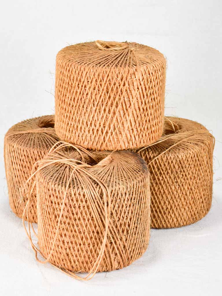 4 large antique French twine rolls 7½"