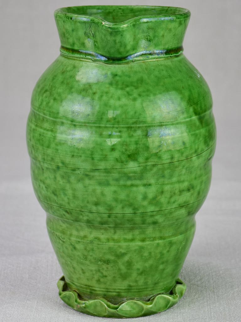 RESERVED Mid century pitcher from Vallauris with green glaze and twisted handle 8¾"