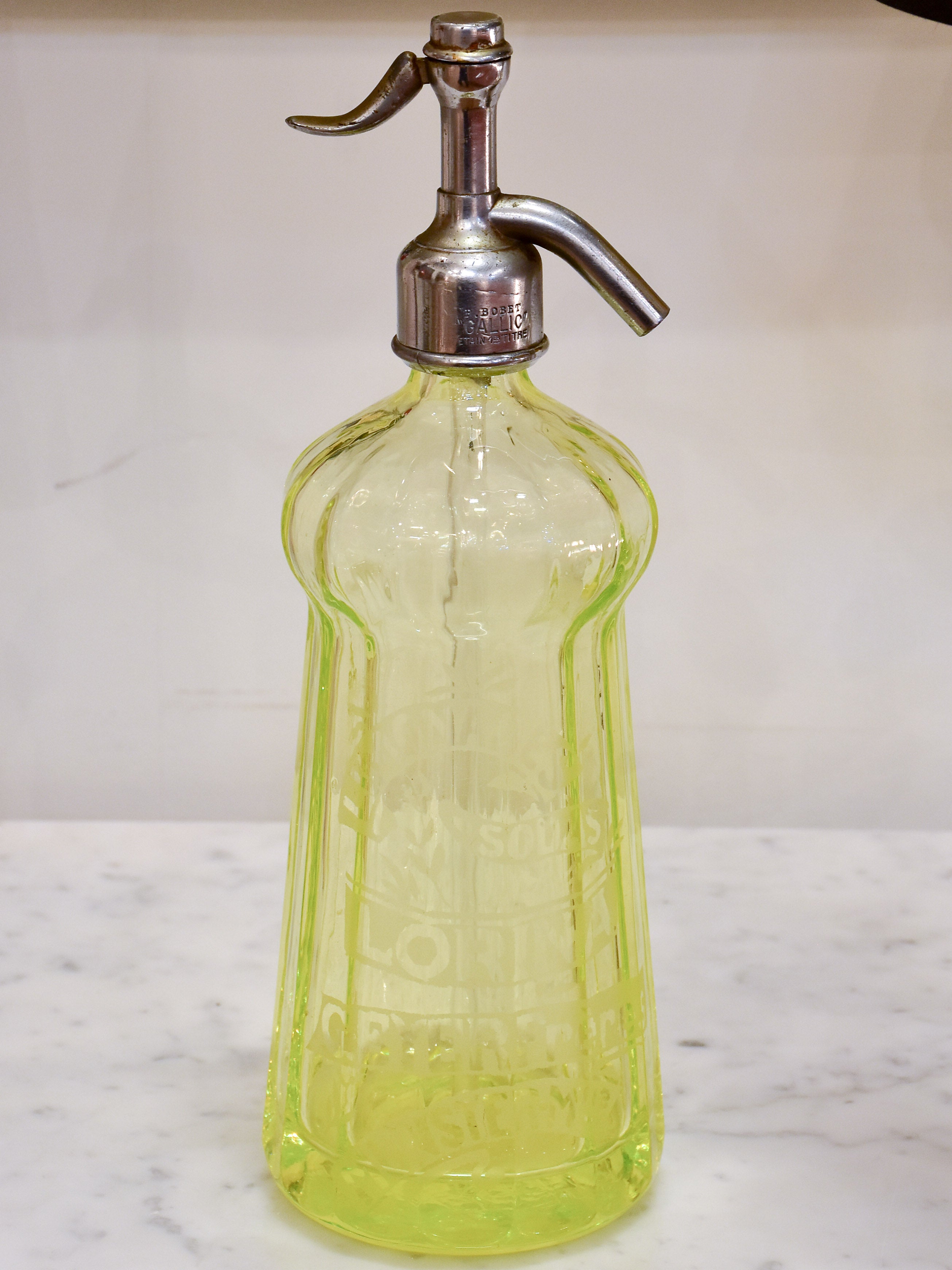 Antique French Seltzer bottle - uranium glass