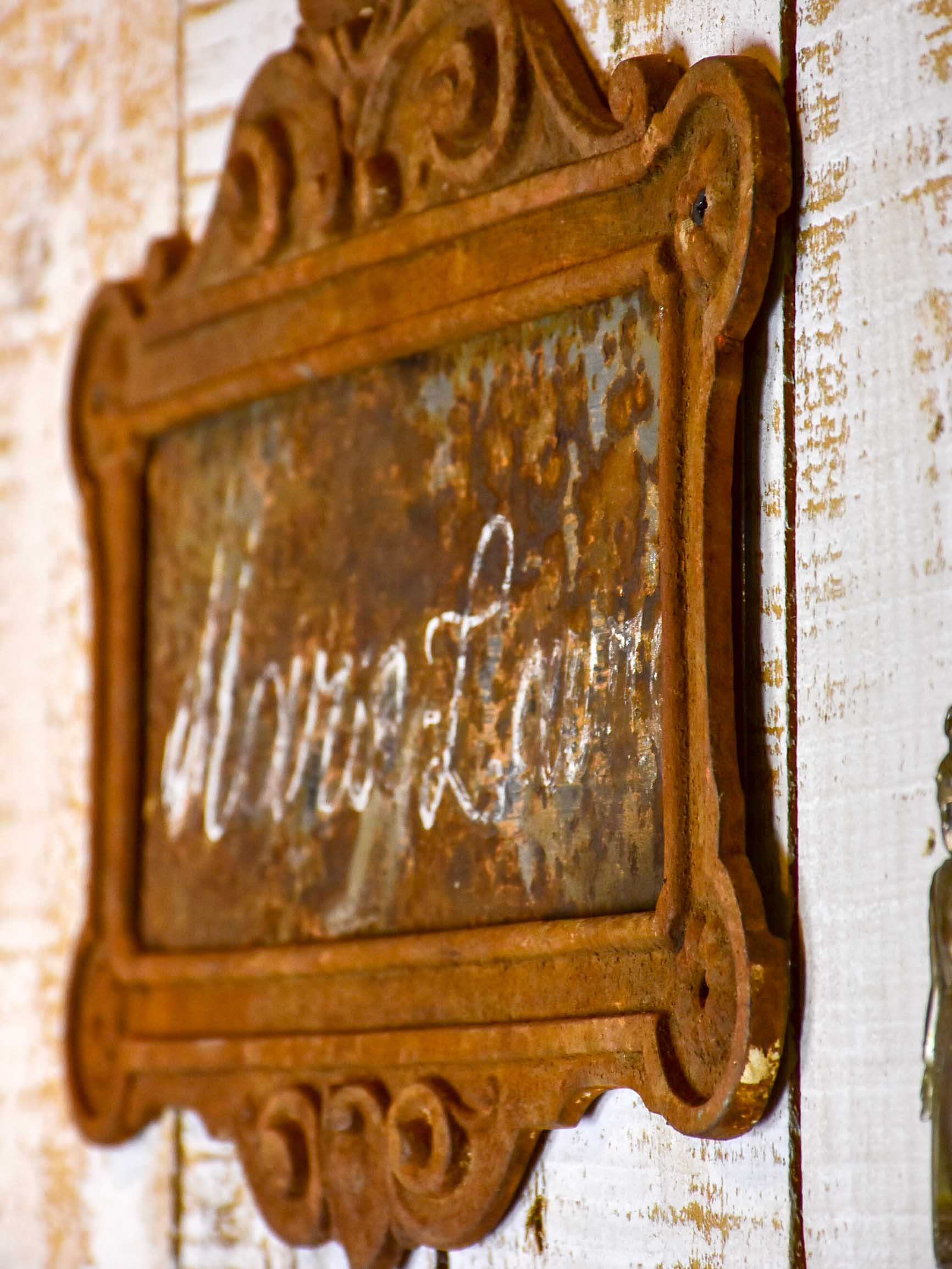 Two antique French cast iron signs from horse stables