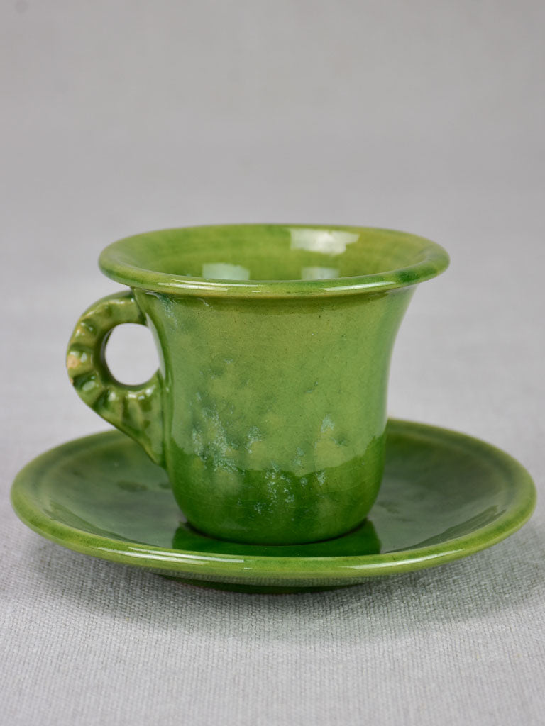 Five mid century French cups and saucers with green glaze - Biot