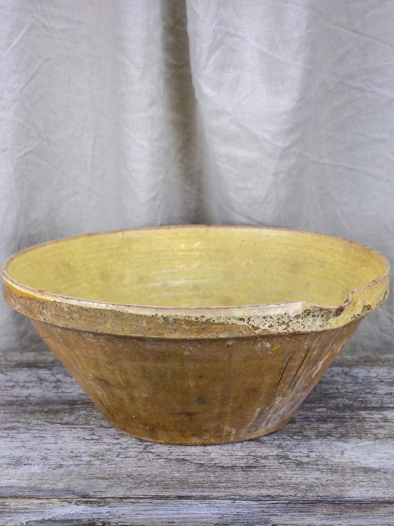 Antique French preserving bowl with yellow glaze