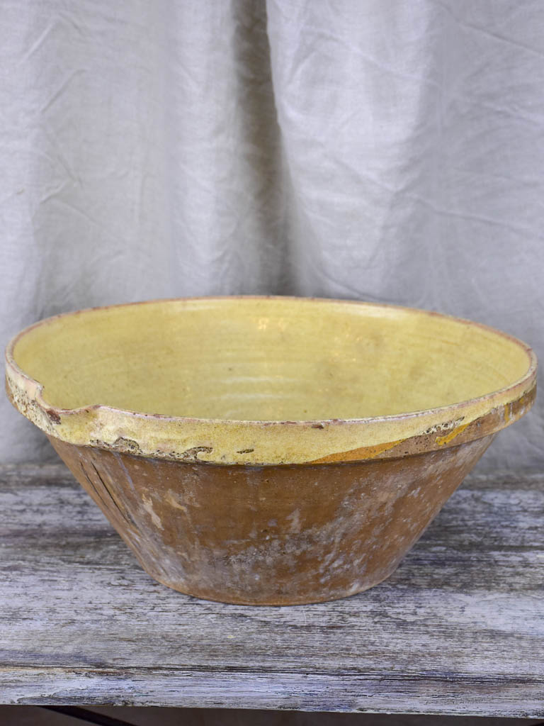 Antique French preserving bowl with yellow glaze