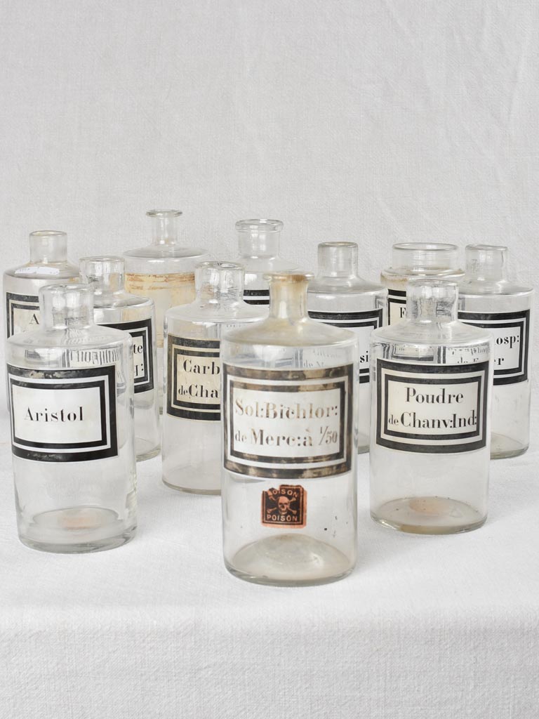 Collection of 11 glass apothecary jars - 19th century