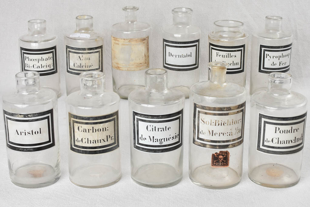 Collection of 11 glass apothecary jars - 19th century